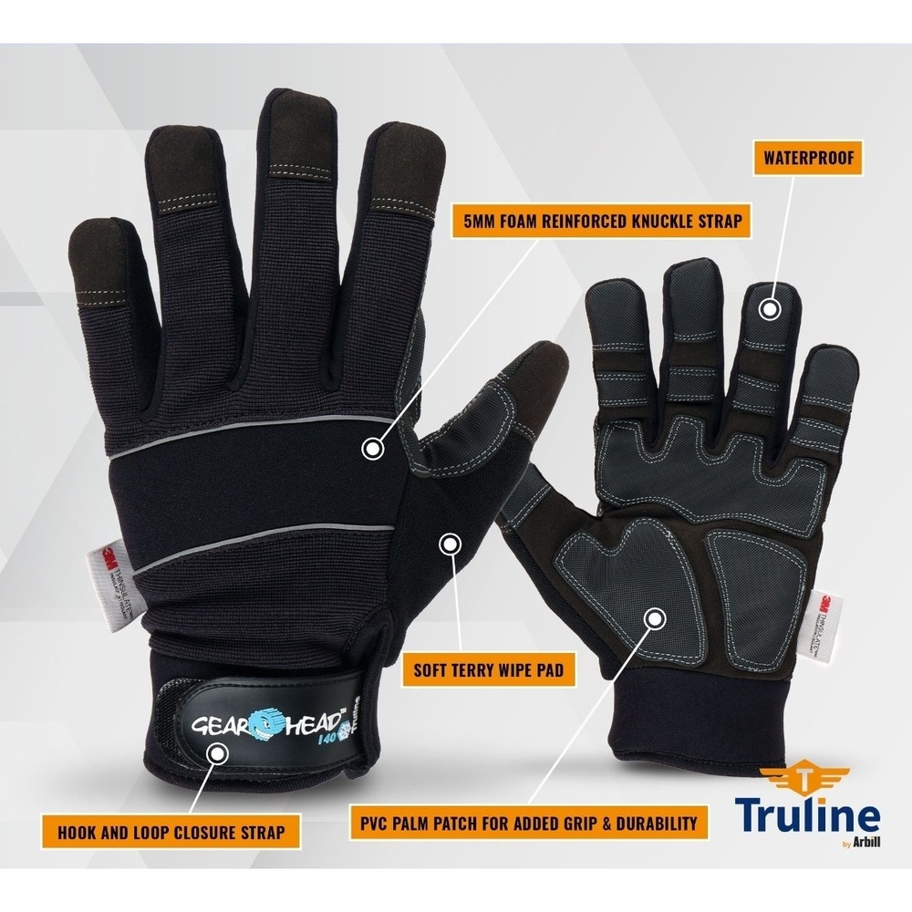 Truline GearHead 140 Winter Mechanics Gloves, Fleece Lining 3M Thinsulate Sz XL